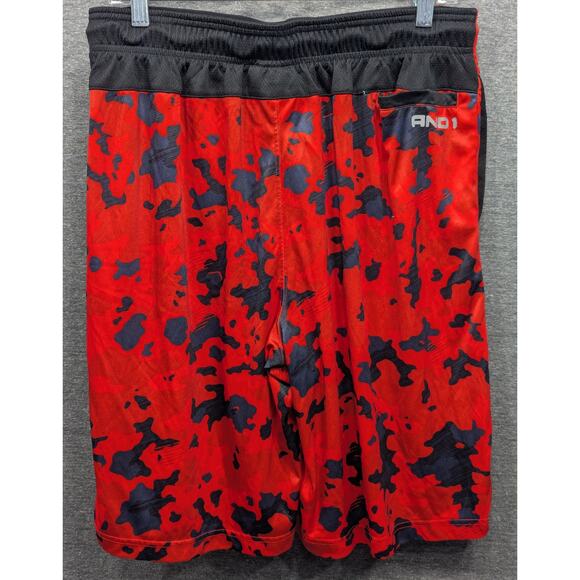 AND1 Mens Basketball Shorts - Red/Black Camo, Drawstring, Pockets, Size Large - Picture 3 of 5